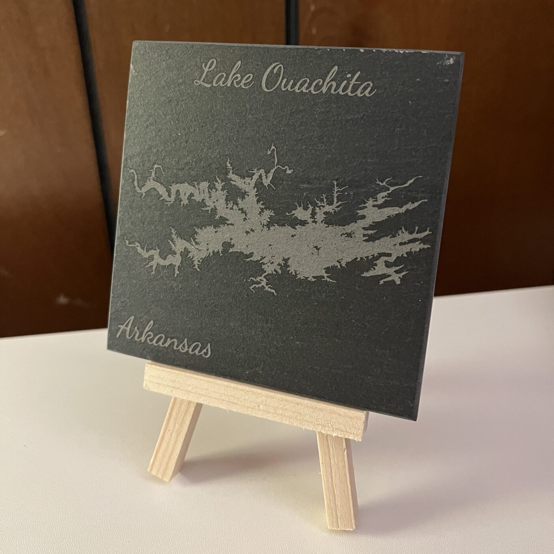 Lake Ouachita, Arkansas - Laser Engraved Slate Coaster - Wholesale Set of 4 - Image 1