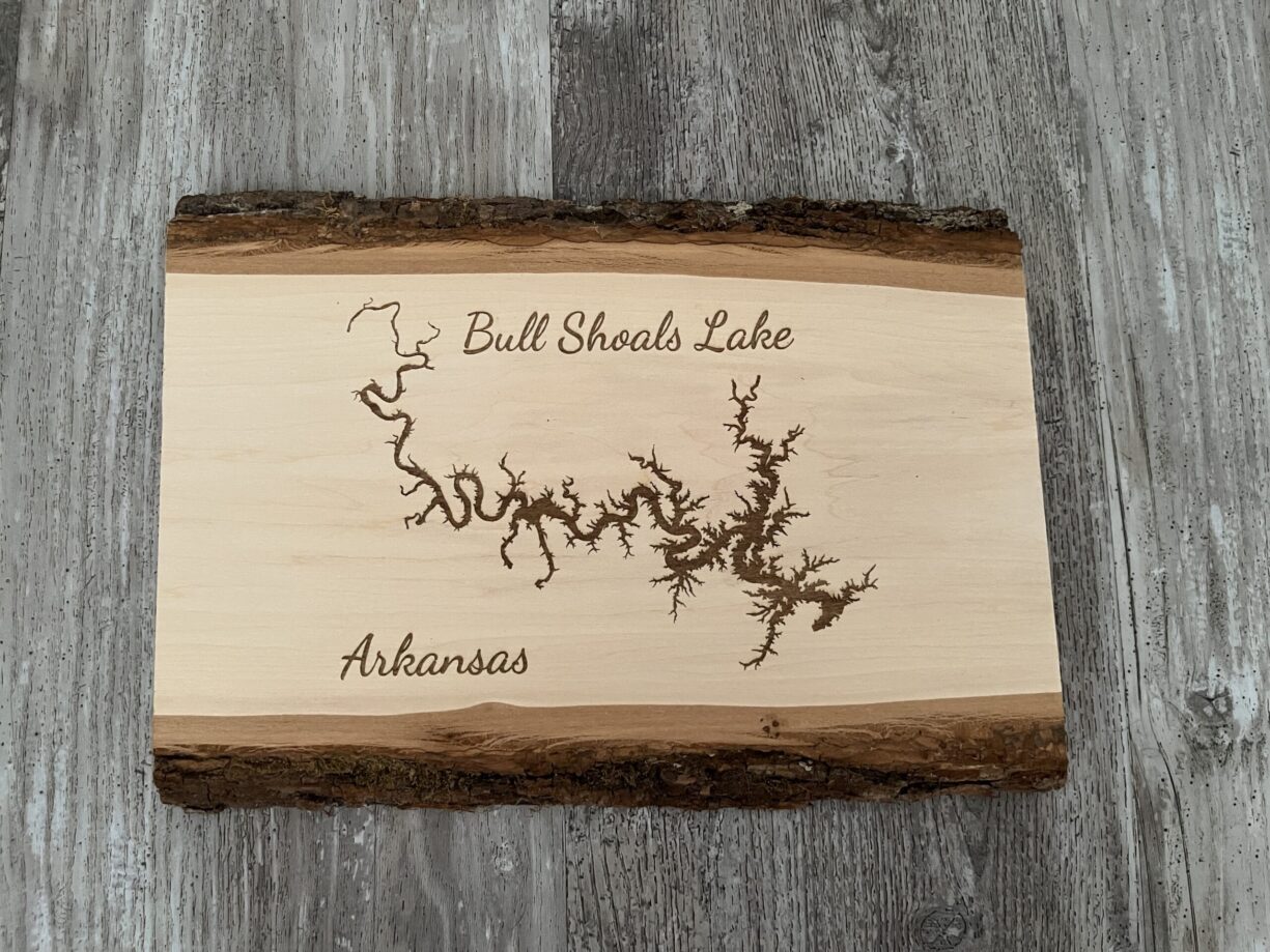 Bull Shoals Lake, Arkansas - Laser Engraved Live Edge Basswood 11" - Image 1