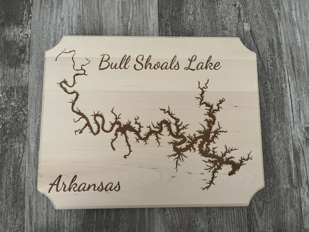 Bull Shoals Lake, Arkansas - Laser Engraved Basswood Wall Art