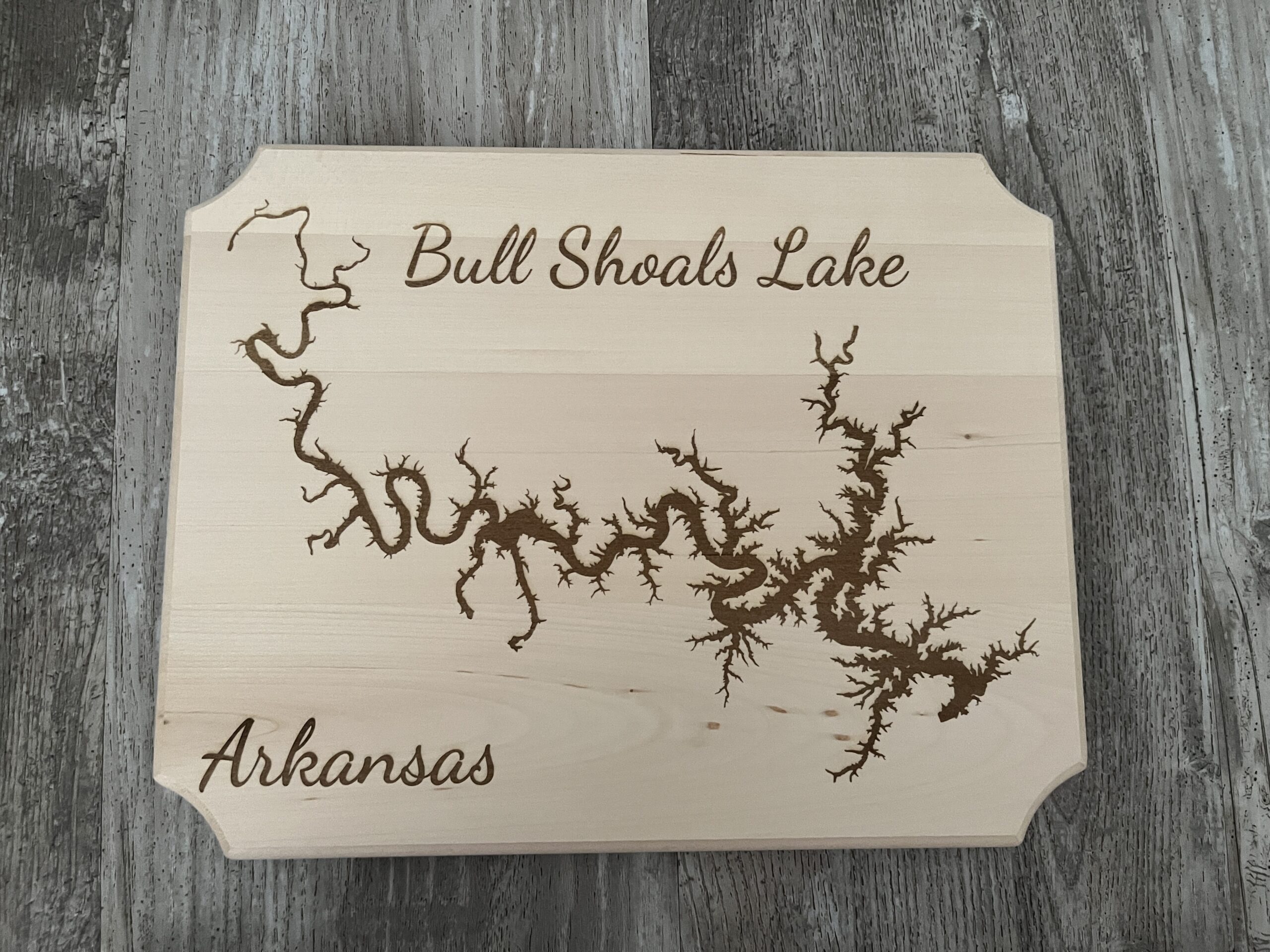 Bull Shoals Lake, Arkansas - Laser Engraved Basswood Wall Art - Image 1