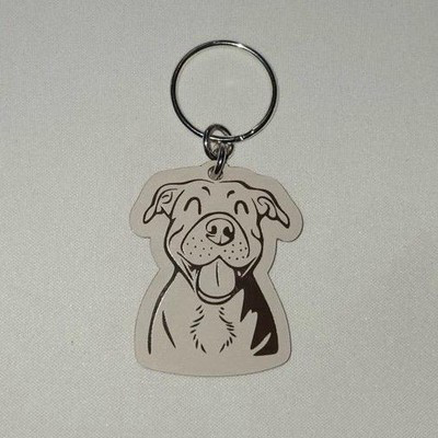 Happy Pittie Laser Engraved Acrylic Brown Keychain